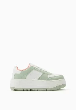 BERSHKA Contrast Platform - Sneakers Laag - White/Light Green -Bershka a60d0c0b0ebf47528568b03174e5296c