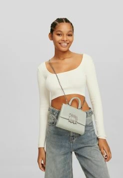 BERSHKA With Beaded Strap- Schoudertas - Light Blue