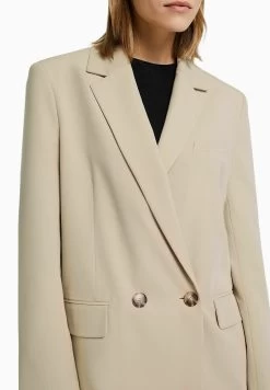 BERSHKA Regular­Fit Tailored - Feminine-Cut Double-Breasted - Halflange Jas - Sand -Bershka a862a428c7ca4e17acc099994140cb09