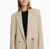 BERSHKA Regular­Fit Tailored - Feminine-Cut Double-Breasted - Halflange Jas - Sand