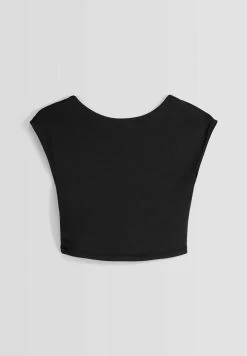 BERSHKA Short Sleeve Open Back - T-Shirt Basic - Black 11 BERSHKA Short Sleeve Open Back - T-Shirt Basic - Black -Bershka ac08ecdc9a3c452b839c53e225a247b0