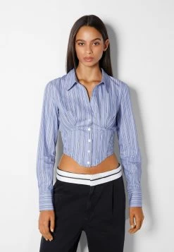 BERSHKA Long Sleeve - Overhemdblouse - Blue