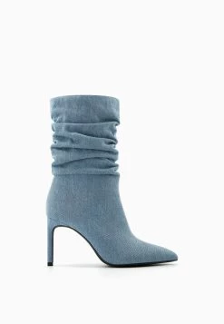 BERSHKA Slouchy Heeled - Korte Laarzen - Blue Denim -Bershka aca50bec40bc483a8cc4f84dda31c87c