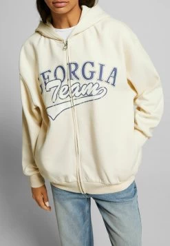 BERSHKA Printed With Puffer Hoodie - Sweater Met Rits - Beige -Bershka aca9ad9a8333447db5382a139ff47ddf