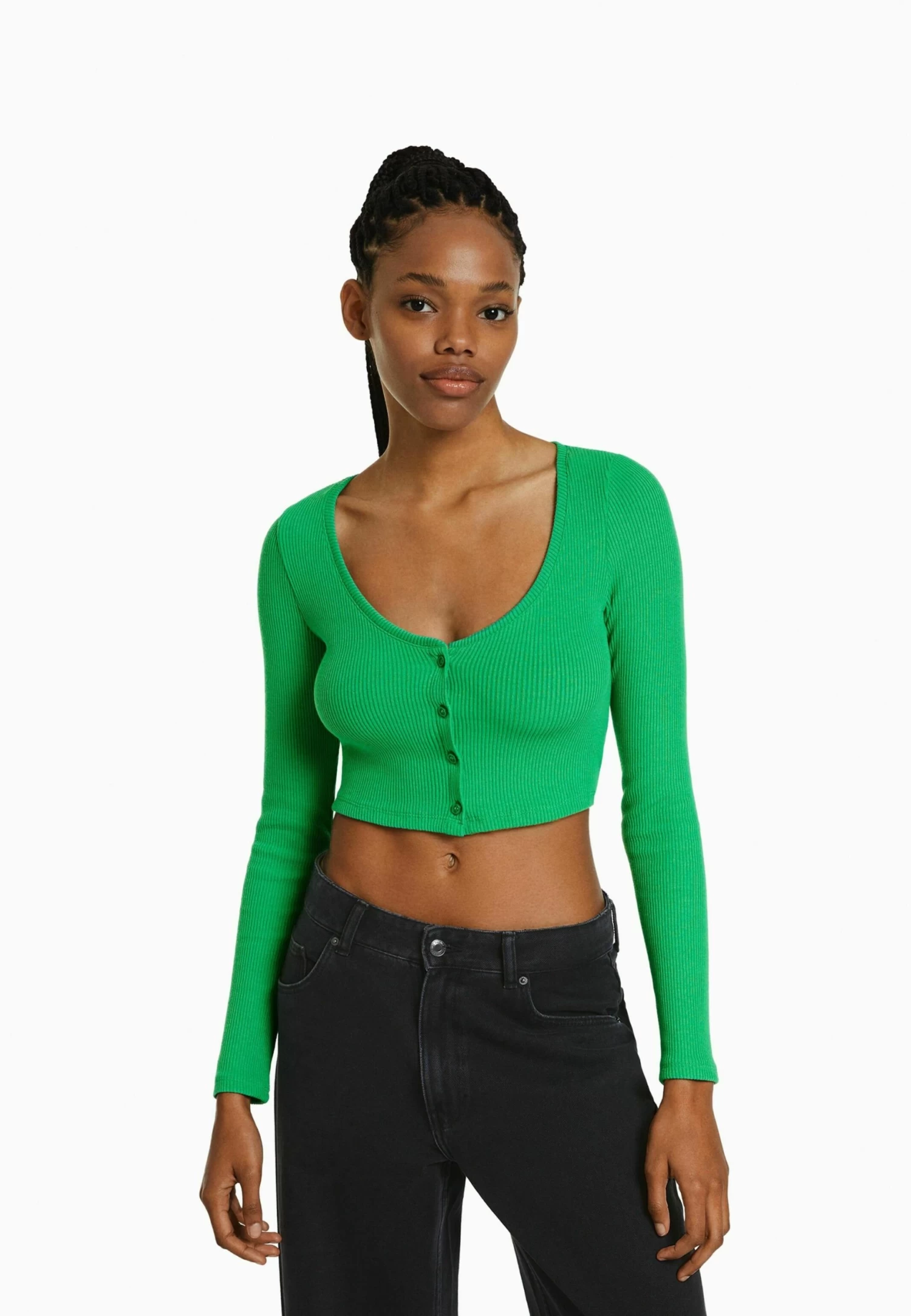 BERSHKA Buttoned - Vest - Evergreen 1 BERSHKA Buttoned - Vest - Evergreen