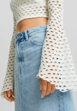 BERSHKA Flared Sleeves Cropped - Trui - White -Bershka af58549a0235468a82a6d7cb63cd16d4