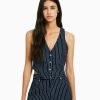 BERSHKA Printripe - Bodywarmer - Dark Blue