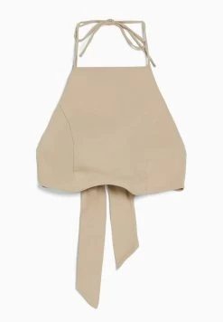 BERSHKA Tied Halter - Blouse - Sand -Bershka b055eb731b42417eb70b2adbbb70e364