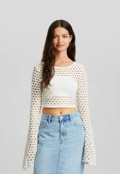 BERSHKA Flared Sleeves Cropped - Trui - White