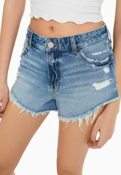 BERSHKA Vintage With Rips - Jeansshort - Dark Blue -Bershka b10f4c252fe84b2e90cc8479655937df