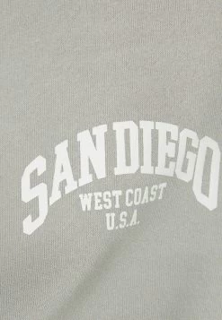 BERSHKA Round Neck Contrast - Print- Sweater - Dark Grey -Bershka b2286fd3d84c49df98c7ebcbd94b1955