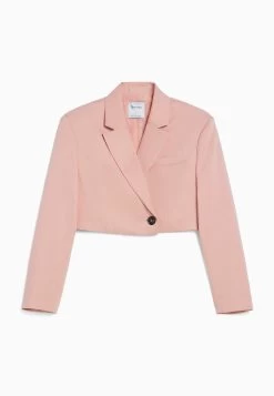 BERSHKA Cropped Tailored Twill- Blazer - Pink -Bershka b2914d599c6146f9b2a386aa982b6356