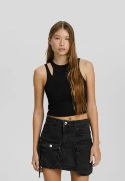 BERSHKA Multi Pocket Twill- Jeansrok - Black