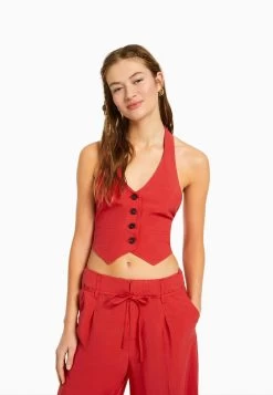 BERSHKA Halter - Bodywarmer - Coral