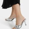 BERSHKA Metallic High-Heel - Muiltjes Met Hak - Silver-Coloured