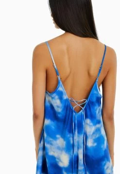 BERSHKA Strappy Flowing With Back Tie - Jumpsuit - Mottled Light Blue -Bershka b4cb3b9fef7443e69497773f68e2e1b0