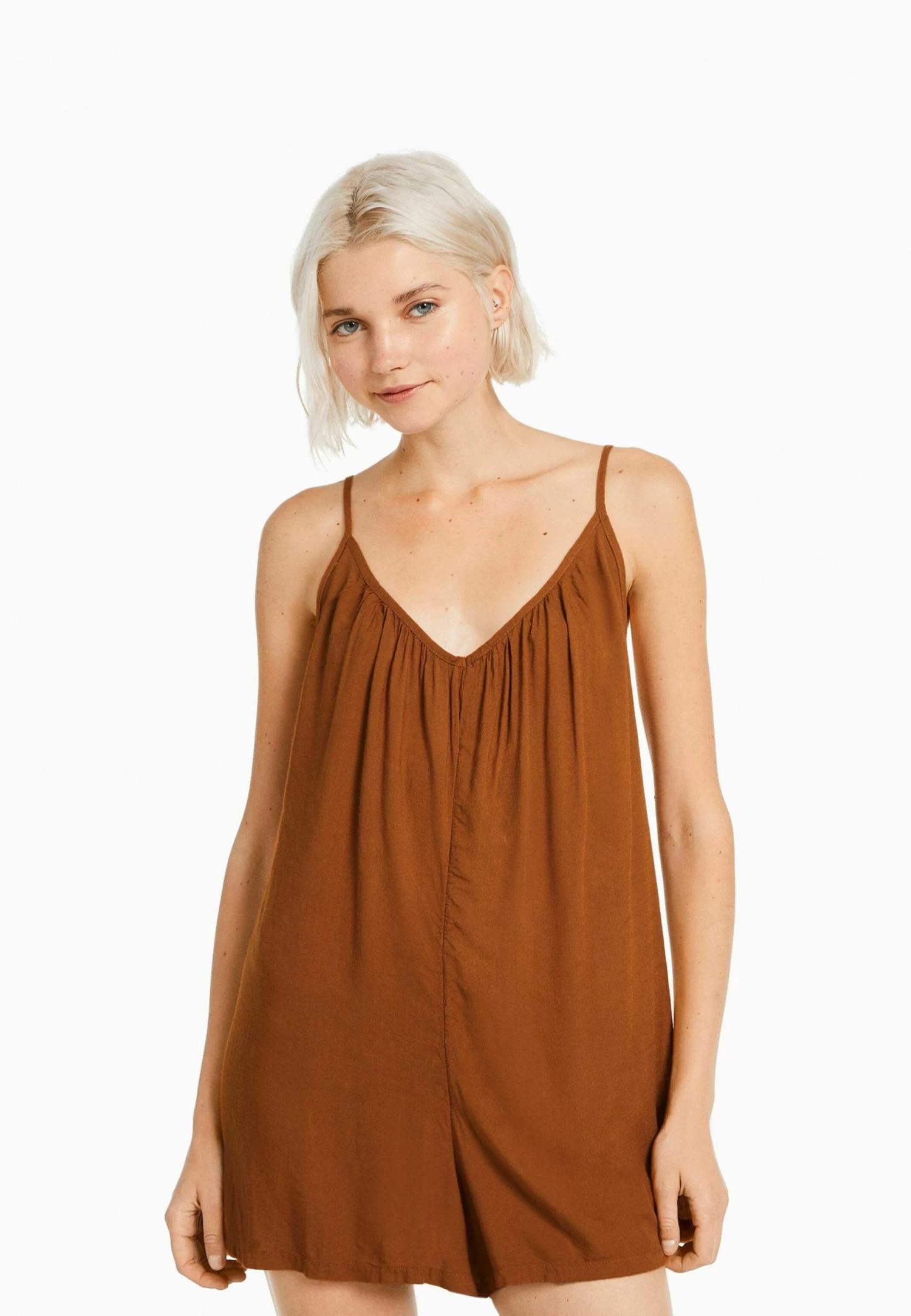 BERSHKA Strappy Flowing With Back Tie - Jumpsuit - Dark Brown 1 BERSHKA Strappy Flowing With Back Tie - Jumpsuit - Dark Brown