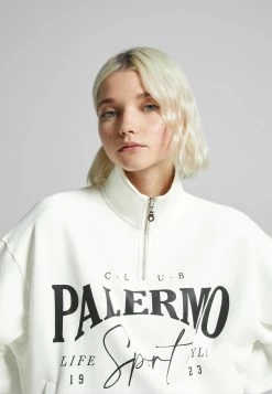 BERSHKA Zip - Print - Sweater - Beige -Bershka b599f7f0b6ff49c9a8d3f310b51f8dc9