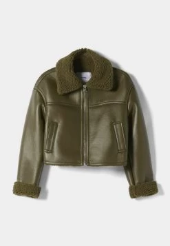BERSHKA Double Faced- Imitatieleren Jas - Khaki -Bershka b59a7abc7c984fbea67501969703e653