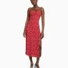 BERSHKA Strappy Floral - Midi - Jurk - Red