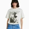 BERSHKA Short Sleeve Tupac - T-Shirt Print - White