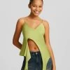 BERSHKA Strappy With Ruffles - Top - Green