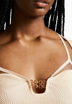 BERSHKA Neckline With Beading Detail - Trui - Beige -Bershka b954555f9ea54facbf5bcbd26c365cda