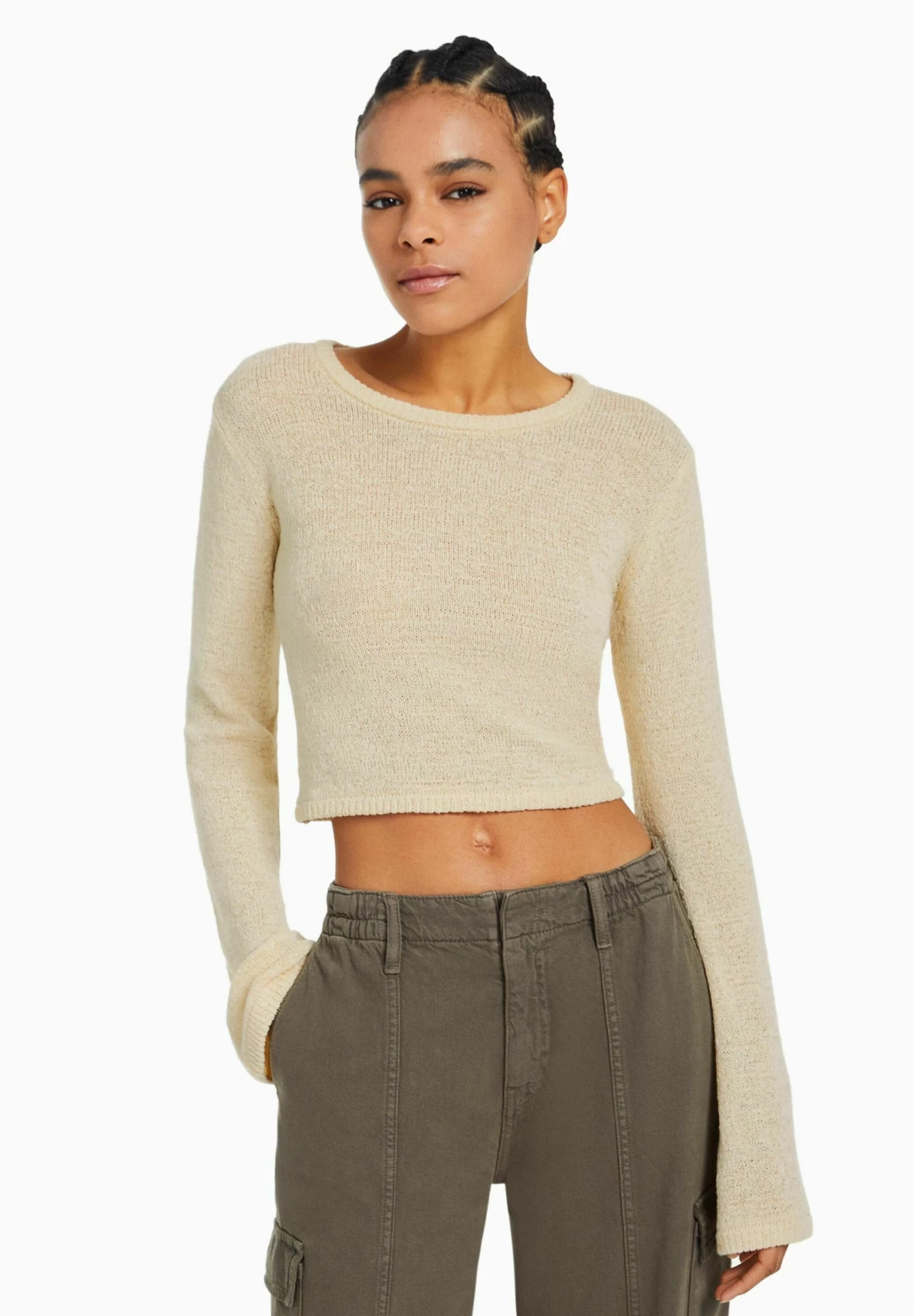 BERSHKA Round Neck Rustic - Trui - Beige 2 BERSHKA Round Neck Rustic - Trui - Beige - Afbeelding 2