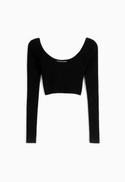 BERSHKA With Low-Cut Neckline - Cropped - Trui - Black 11 BERSHKA With Low-Cut Neckline - Cropped - Trui - Black -Bershka b982261c4240430890d33cc8a60ddc33