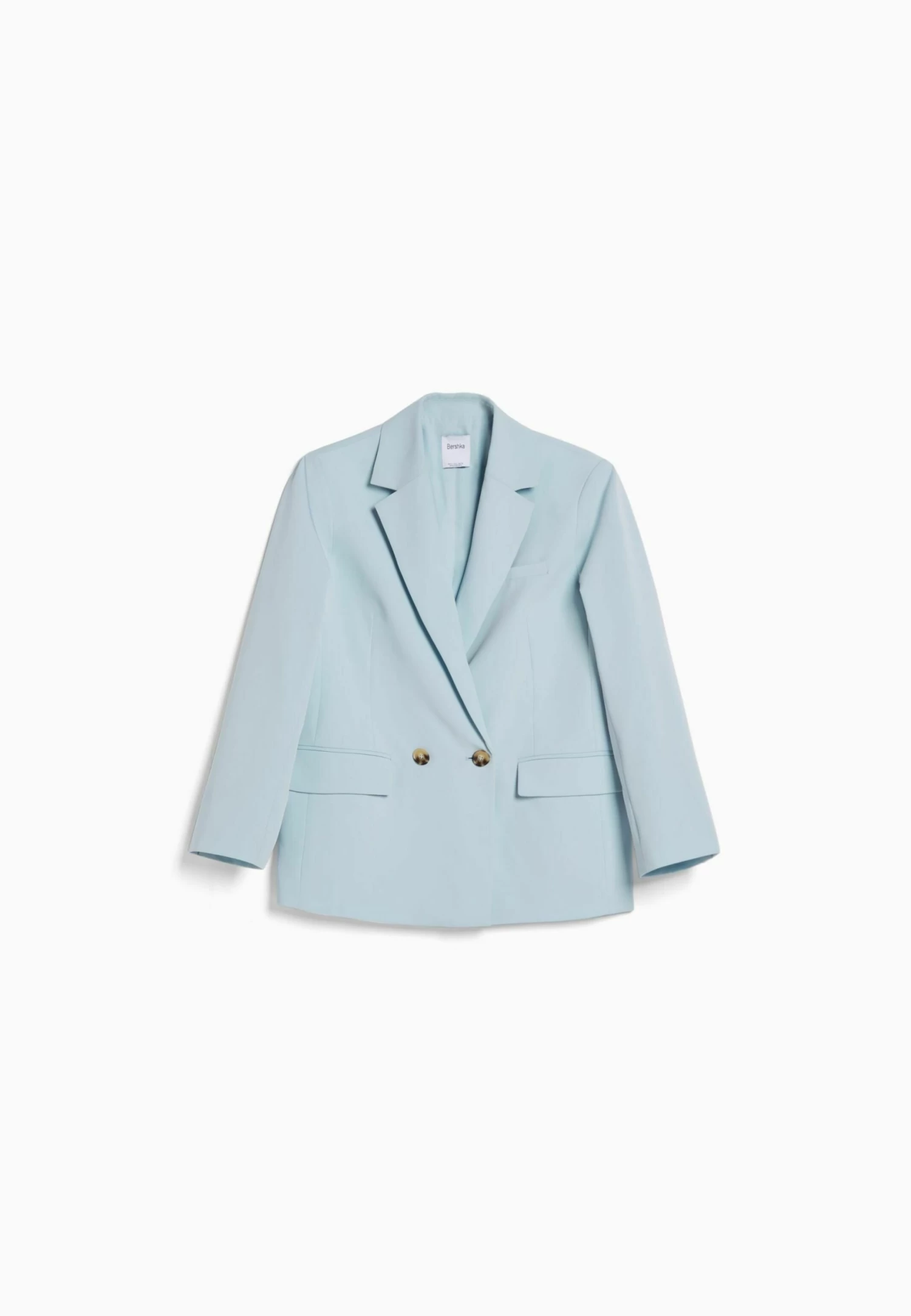 BERSHKA RegularFit Tailored - Feminine-Cut Double-Breasted - Halflange Jas - Light Blue 5 BERSHKA RegularFit Tailored - Feminine-Cut Double-Breasted - Halflange Jas - Light Blue - Afbeelding 5