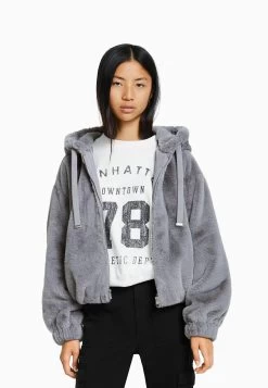 BERSHKA Fuzzy - Jas - Grey
