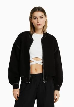 BERSHKA With Contrast Thread - Spijkerjas - Black