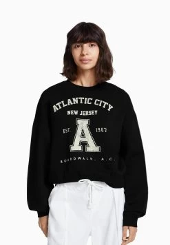 BERSHKA Printed - Sweater - Black