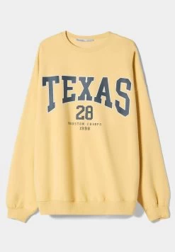 BERSHKA Oversized Printed- Sweater - Yellow -Bershka bc927b7a0ed24169bbe70eda2099f859