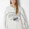 BERSHKA San Diego Print Half Zip - Sweater - White