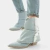 BERSHKA With Fringing - Cowboy-/Bikerlaarsjes - Stone Blue Denim