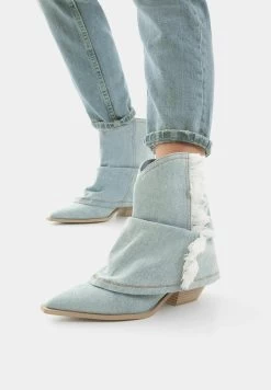 BERSHKA With Fringing - Cowboy-/Bikerlaarsjes - Stone Blue Denim