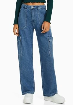 BERSHKA Straight Leg Jeans - Dark Blue