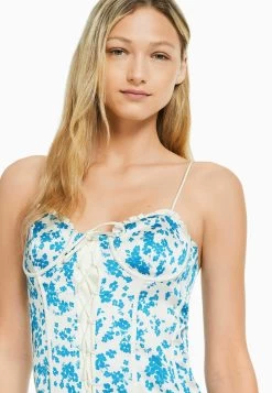 BERSHKA Ruffled With Ties- Jurk - Blue -Bershka be396d14c66d48bbb3bad331fdda9625