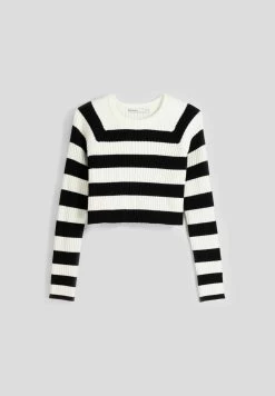 BERSHKA Blend - Trui - White Black -Bershka be913677af0b4945aa61cb434b3ff479