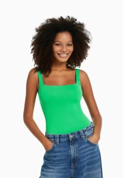 BERSHKA Monochrome Strappy- Top - Evergreen