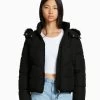 BERSHKA Hood Puffer- Winterjas - Black