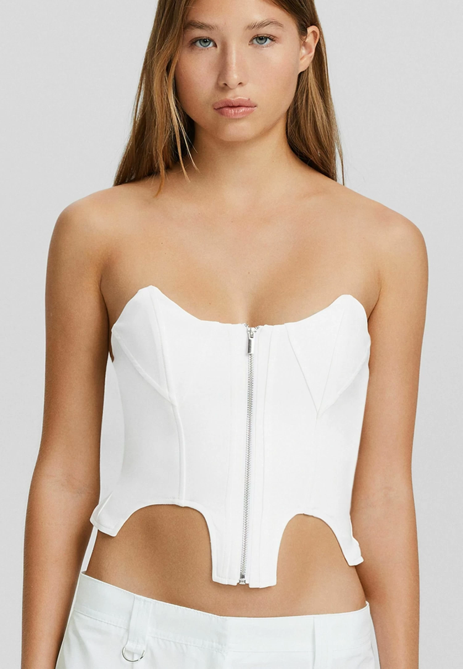 BERSHKA Tailored With Zip Bandeau - Top - White 5 BERSHKA Tailored With Zip Bandeau - Top - White - Afbeelding 5