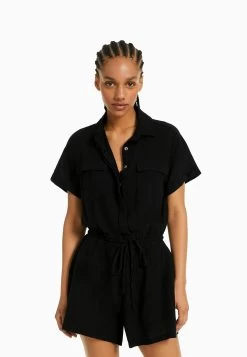 BERSHKA Rustic Utility - Playsuit - Jumpsuit - Black