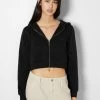 BERSHKA Cropped - Sweater Met Rits - Black