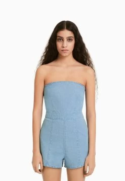 BERSHKA Jumpsuit - Light Blue Denim