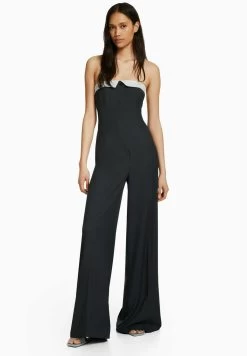 BERSHKA Tailored Bandeau- Jumpsuit - Grey