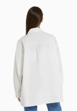 BERSHKA Long Sleeve Oversize - Overhemdblouse - Off White -Bershka c2543fc26c8e412f99b8ff48c12b1bdf