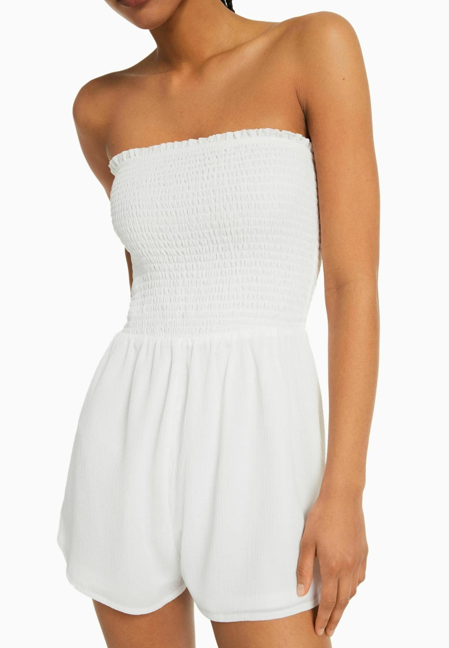 BERSHKA Textured With Shirring - Bandeau - Jumpsuit - White 5 BERSHKA Textured With Shirring - Bandeau - Jumpsuit - White - Afbeelding 5