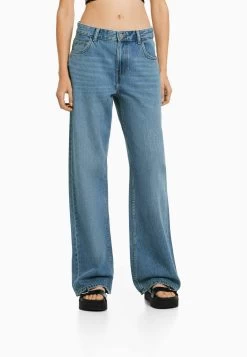 BERSHKA Wide Leg - Relaxed Fit Jeans - Light Blue Denim